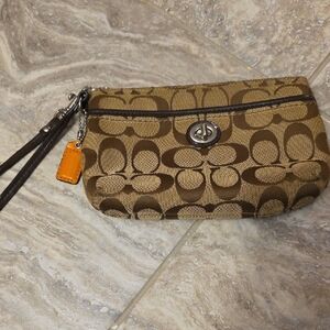 Coach Tan and Brown Signature Wristlet
